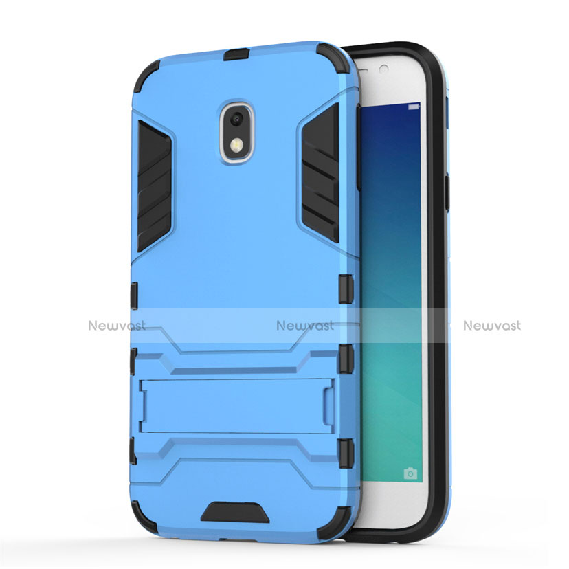 Silicone Matte Finish and Plastic Back Cover with Stand for Samsung Galaxy J3 (2017) J330F DS Blue