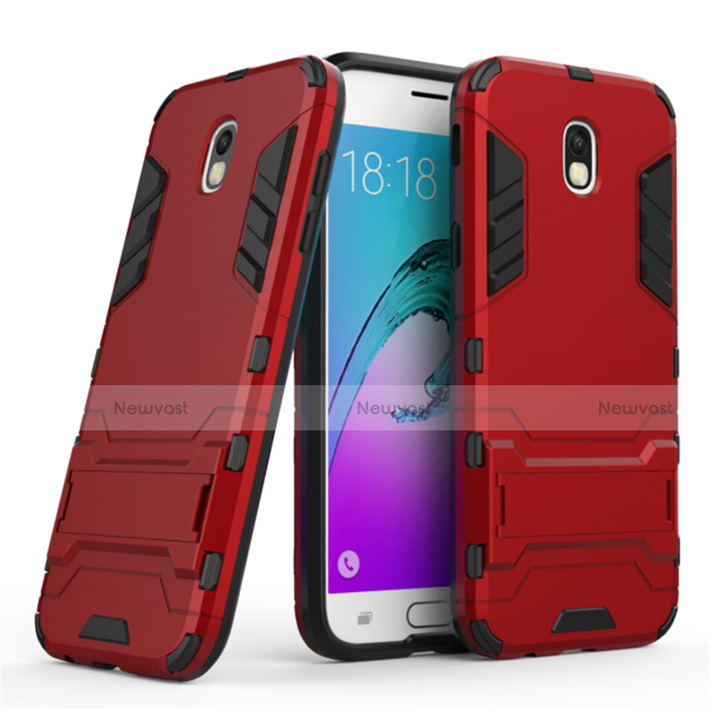 Silicone Matte Finish and Plastic Back Cover with Stand for Samsung Galaxy J5 (2017) Duos J530F Red