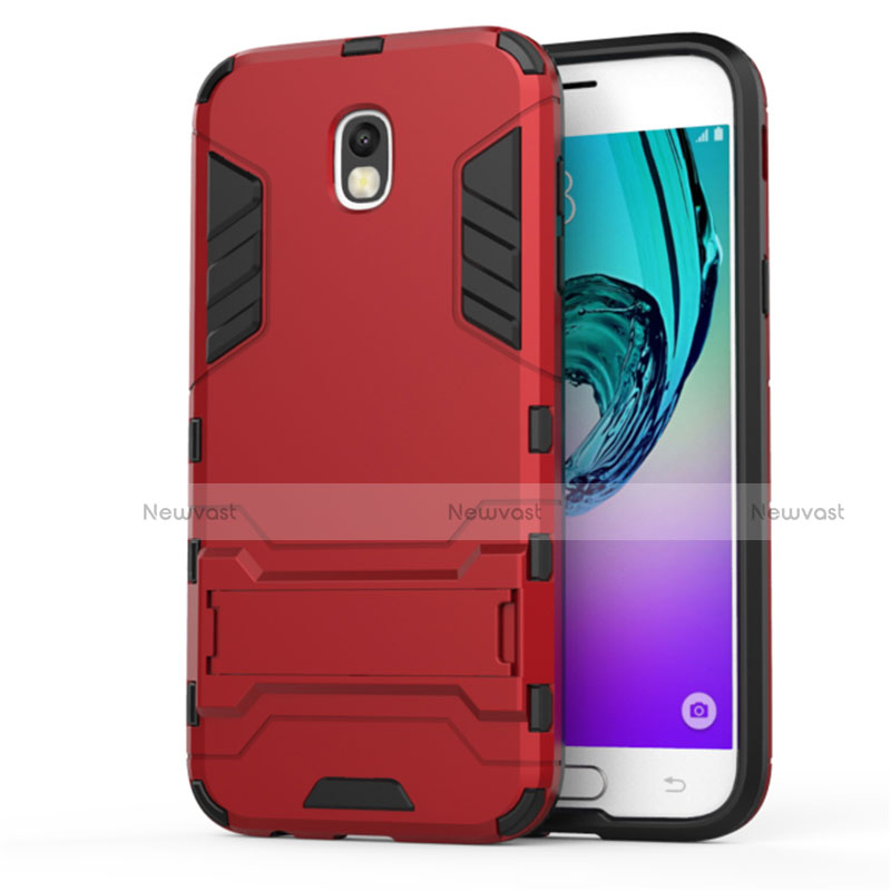 Silicone Matte Finish and Plastic Back Cover with Stand for Samsung Galaxy J5 (2017) Duos J530F Red