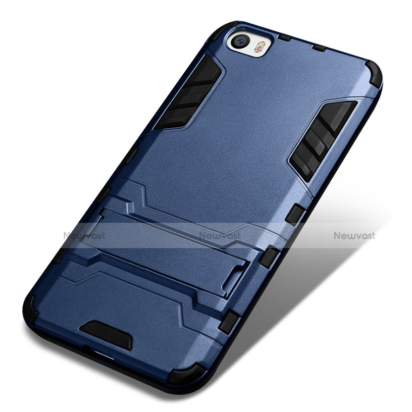 Silicone Matte Finish and Plastic Back Cover with Stand for Xiaomi Mi 5 Blue