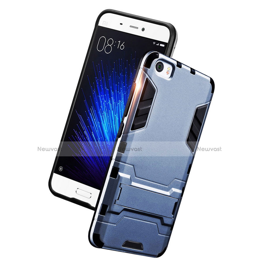 Silicone Matte Finish and Plastic Back Cover with Stand for Xiaomi Mi 5 Blue