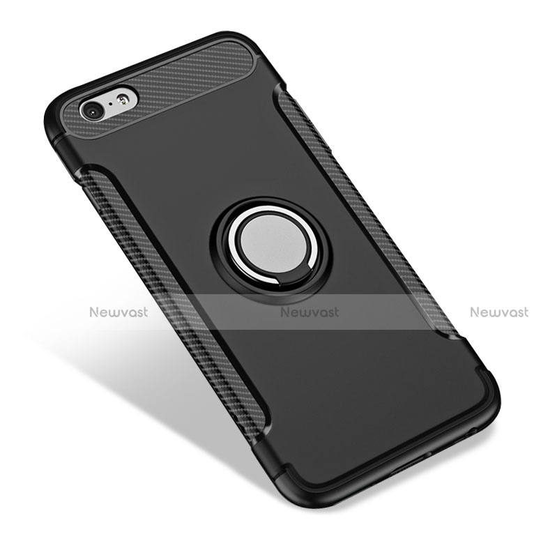 Silicone Matte Finish Case with Finger Ring Stand for Apple iPhone 6 Plus Black