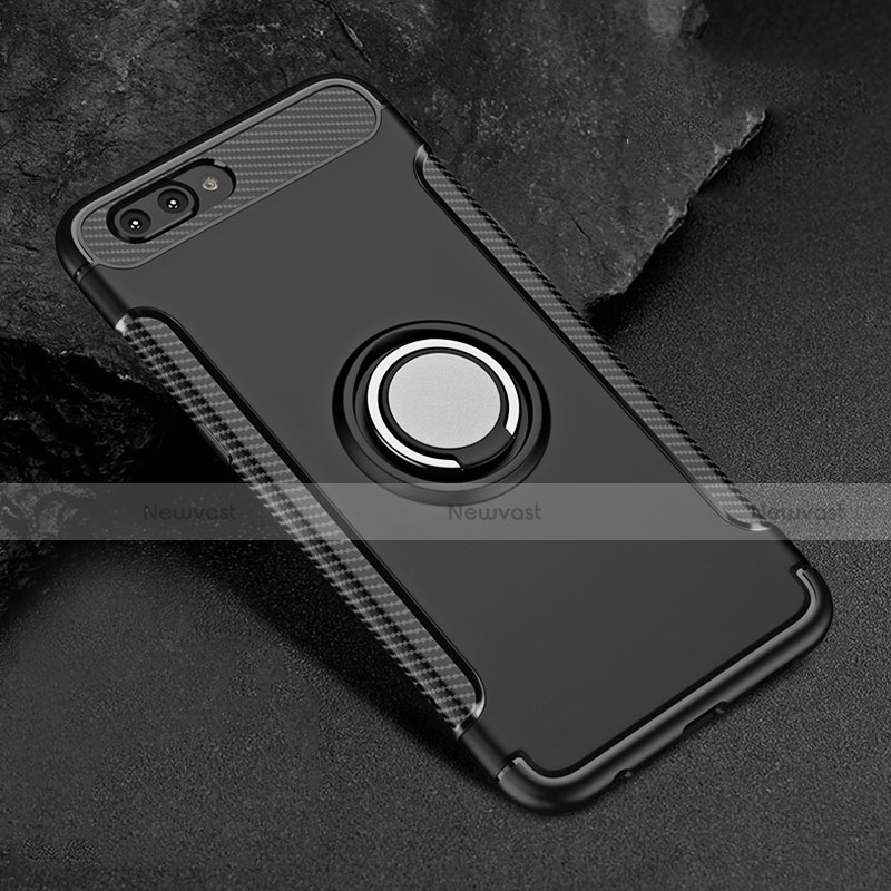 Silicone Matte Finish Case with Finger Ring Stand for Apple iPhone 7 Plus Black