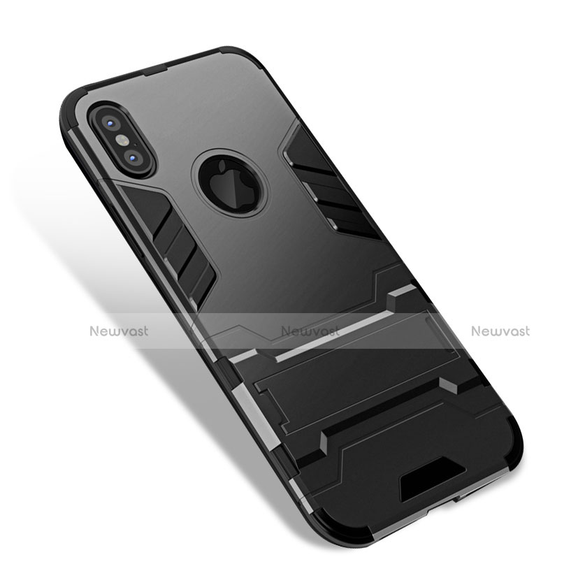 Silicone Matte Finish Stands Case for Apple iPhone Xs Black