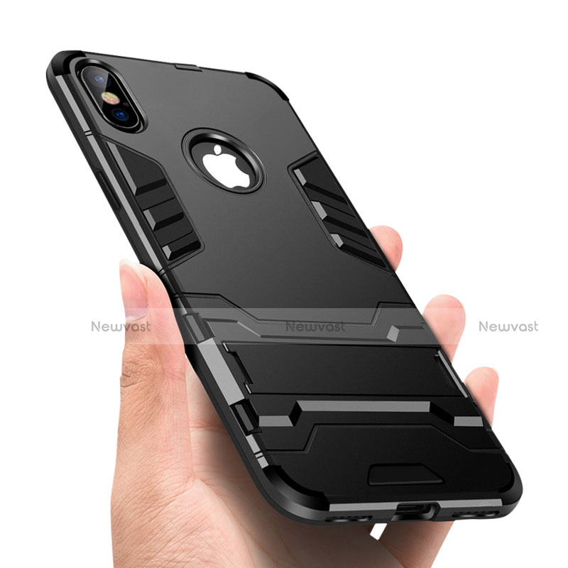 Silicone Matte Finish Stands Case for Apple iPhone Xs Black