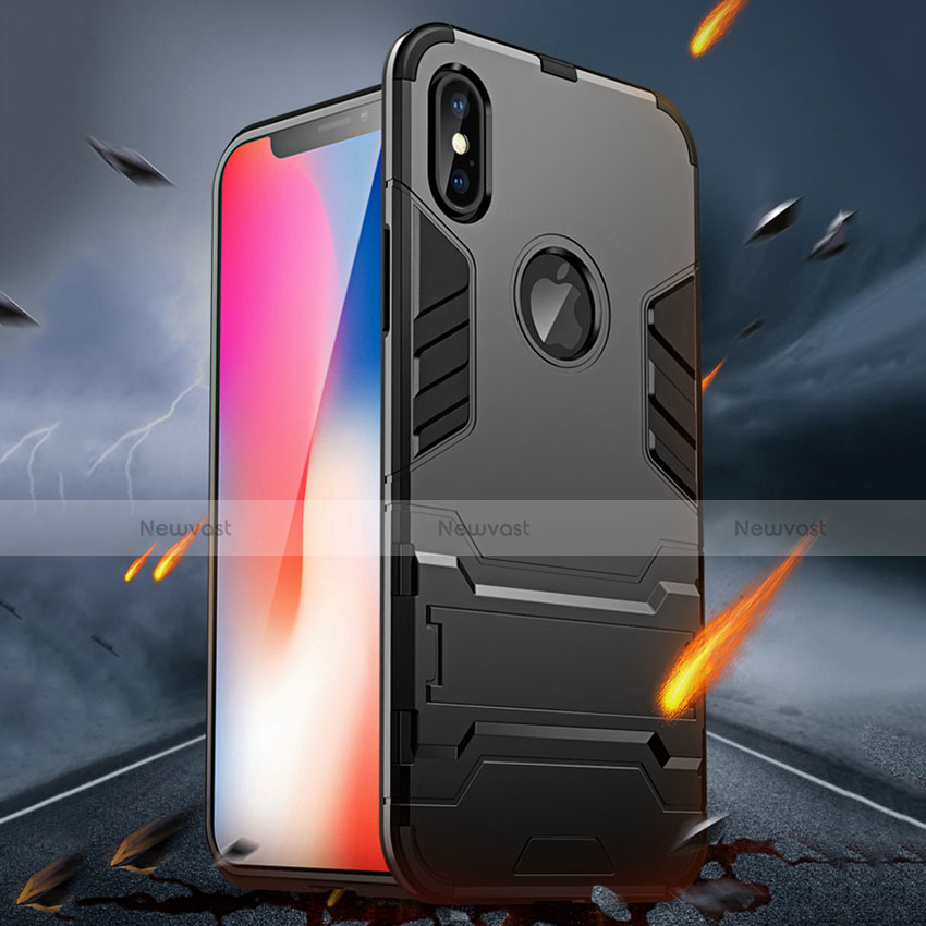 Silicone Matte Finish Stands Case for Apple iPhone Xs Black