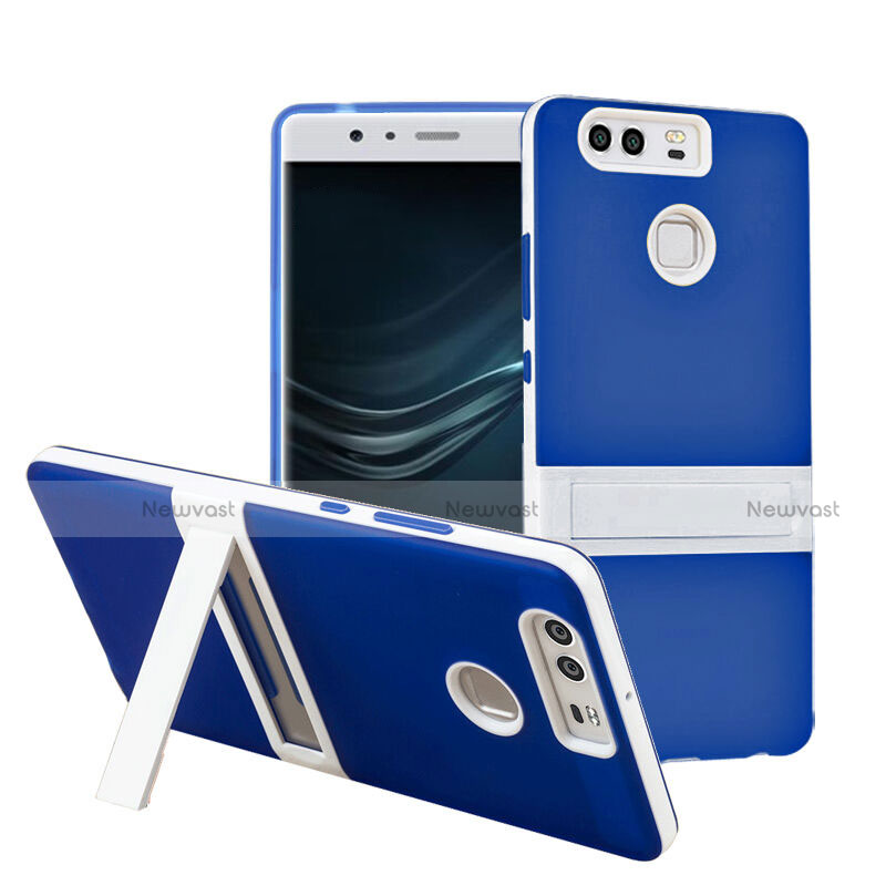 Silicone Matte Finish Stands Case for Huawei P9 Blue