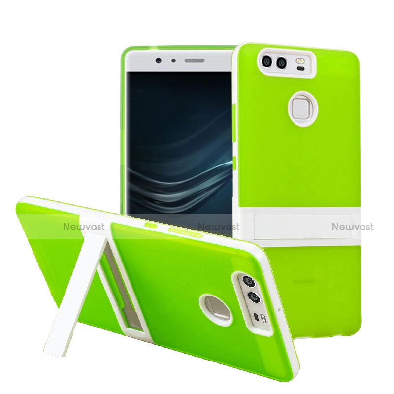 Silicone Matte Finish Stands Case for Huawei P9 Green