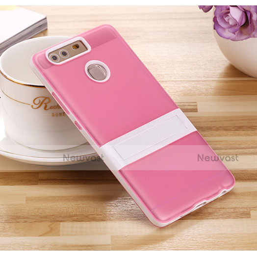 Silicone Matte Finish Stands Case for Huawei P9 Pink