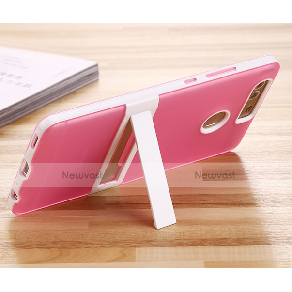 Silicone Matte Finish Stands Case for Huawei P9 Pink