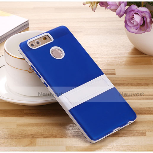 Silicone Matte Finish Stands Case for Huawei P9 Plus Blue