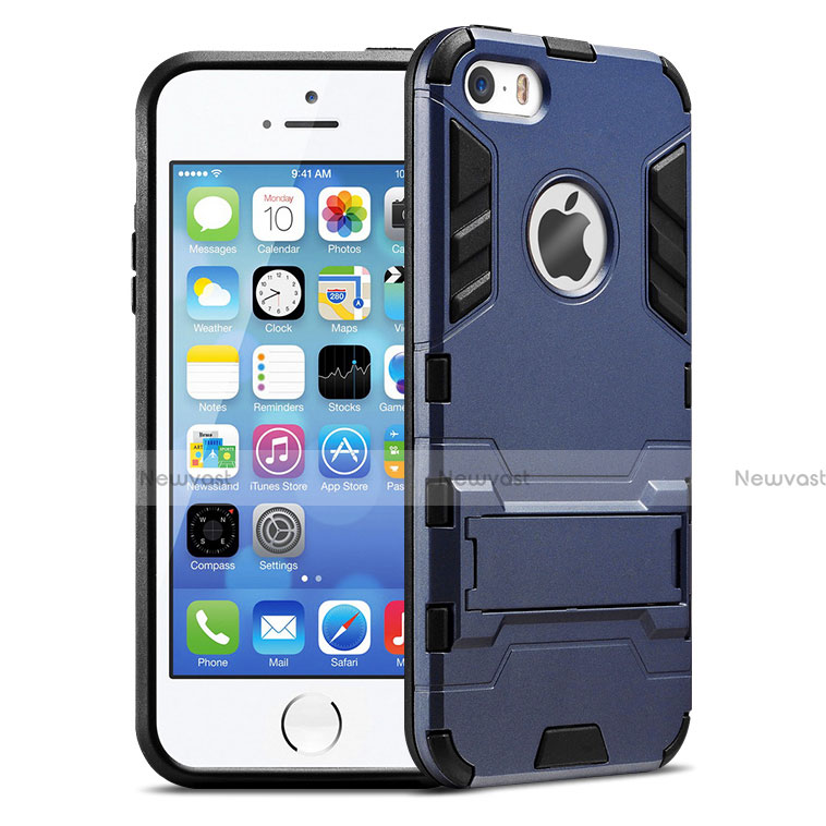 Silicone Matte Finish Stands Cover for Apple iPhone 5S Blue