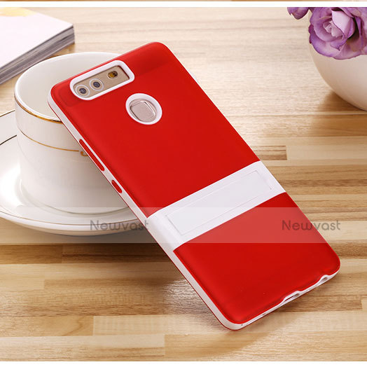 Silicone Matte Finish Stands Cover for Huawei P9 Plus Red