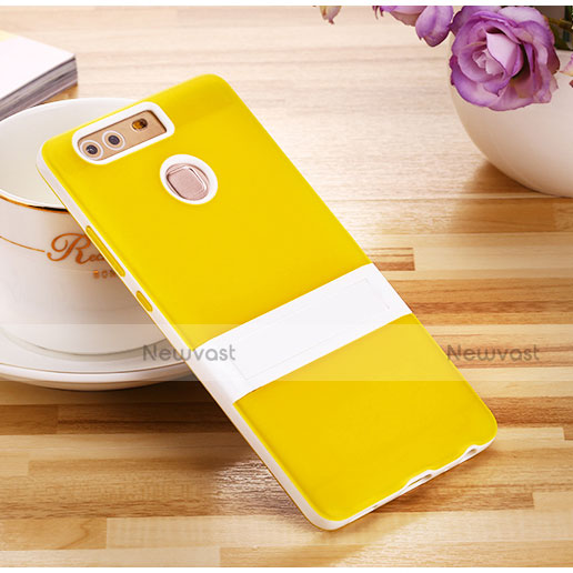 Silicone Matte Finish Stands Cover for Huawei P9 Plus Yellow