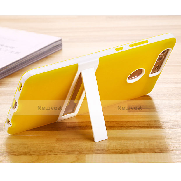 Silicone Matte Finish Stands Cover for Huawei P9 Plus Yellow