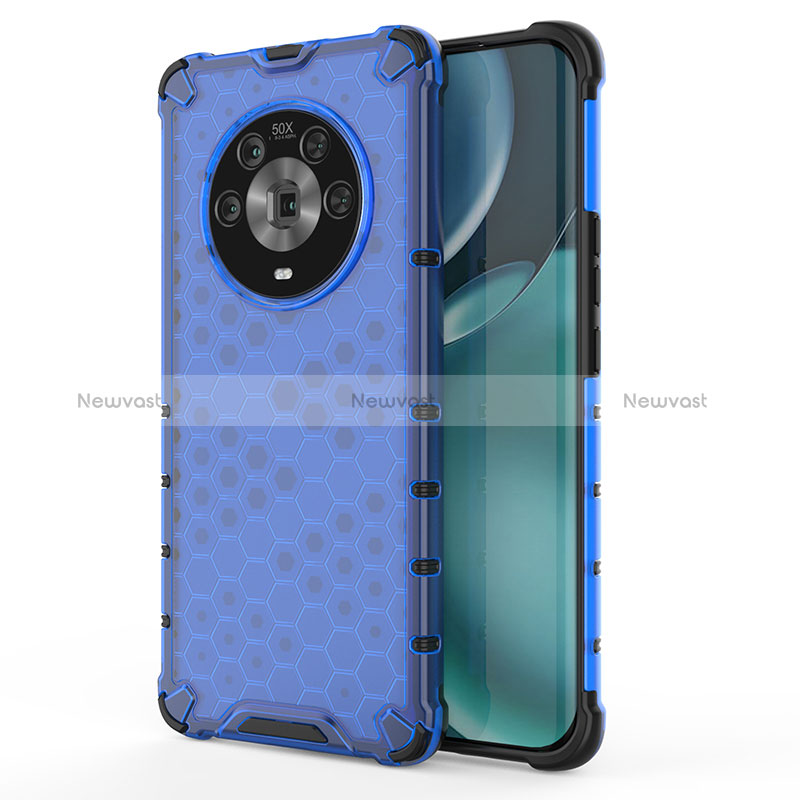 Silicone Transparent Frame Case Cover 360 Degrees AM1 for Huawei Honor Magic4 5G Blue