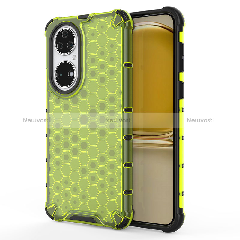 Silicone Transparent Frame Case Cover 360 Degrees AM1 for Huawei P50 Green