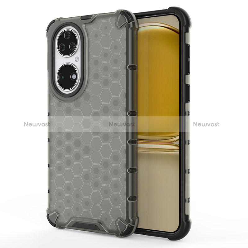 Silicone Transparent Frame Case Cover 360 Degrees AM1 for Huawei P50e Black