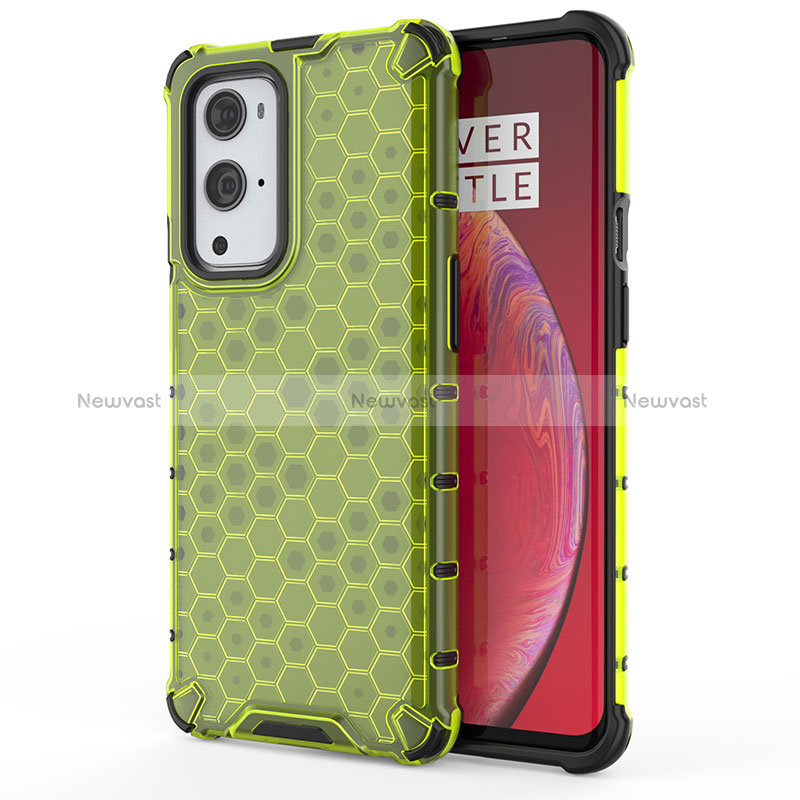 Silicone Transparent Frame Case Cover 360 Degrees AM1 for OnePlus 9 Pro 5G Green