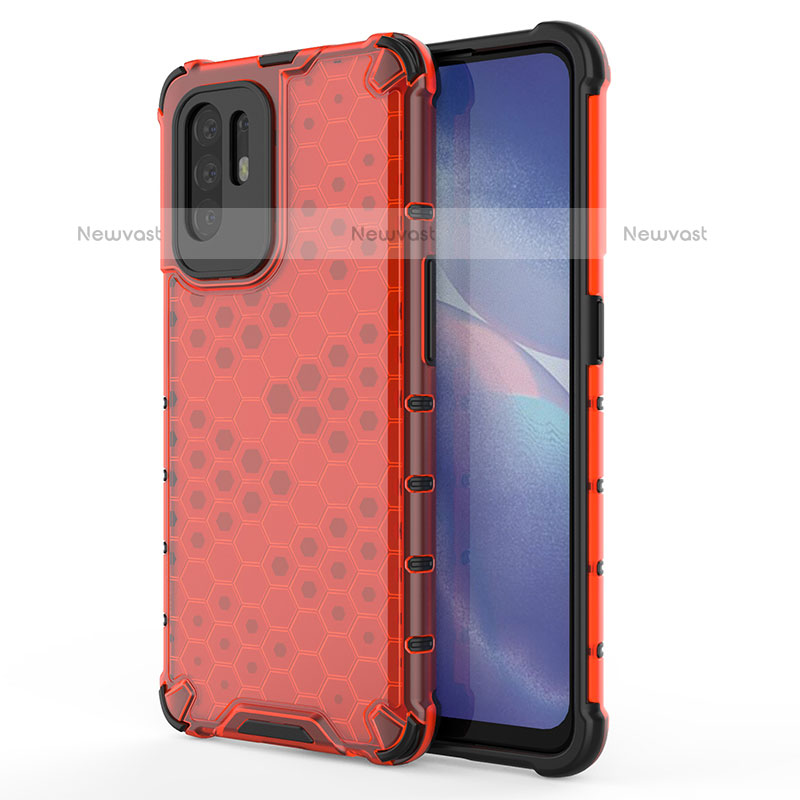 Silicone Transparent Frame Case Cover 360 Degrees AM1 for Oppo F19 Pro+ Plus 5G Red