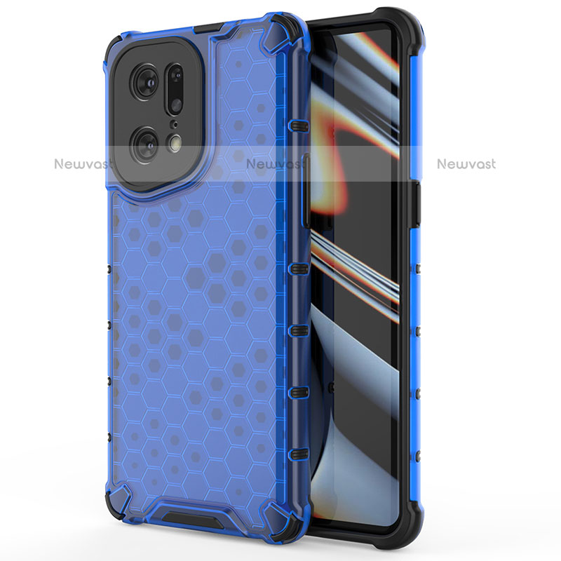 Silicone Transparent Frame Case Cover 360 Degrees AM1 for Oppo Find X5 Pro 5G Blue