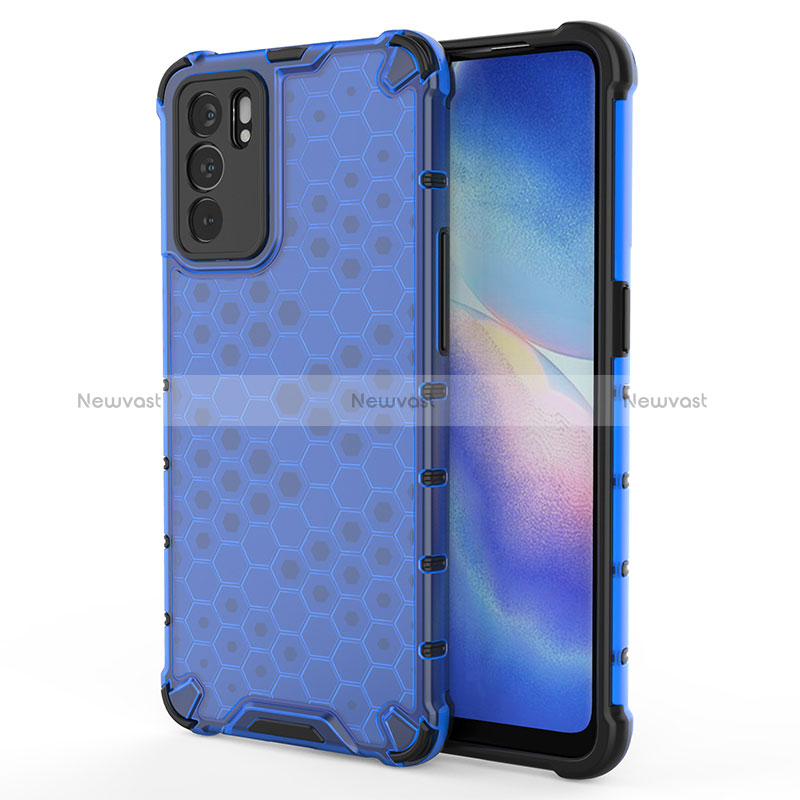 Silicone Transparent Frame Case Cover 360 Degrees AM1 for Oppo Reno6 5G Blue