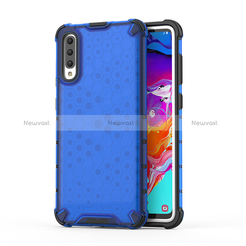 Silicone Transparent Frame Case Cover 360 Degrees AM1 for Samsung Galaxy A70 Blue