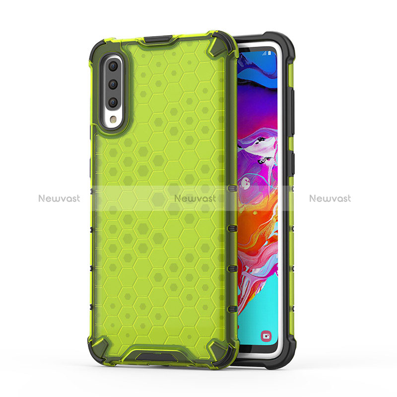 Silicone Transparent Frame Case Cover 360 Degrees AM1 for Samsung Galaxy A70 Green