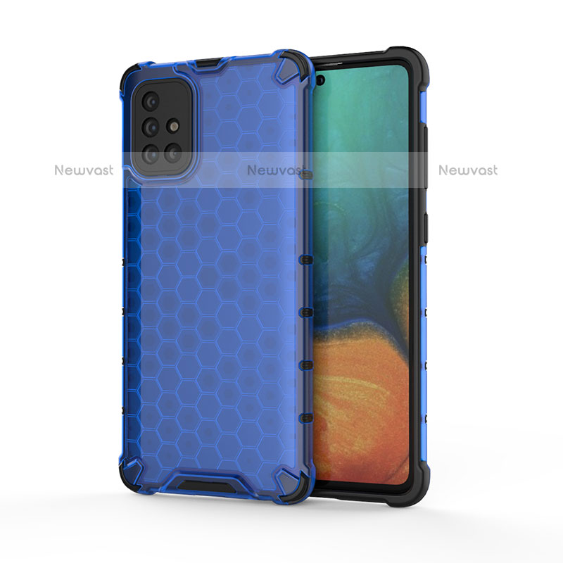 Silicone Transparent Frame Case Cover 360 Degrees AM1 for Samsung Galaxy A71 4G A715 Blue