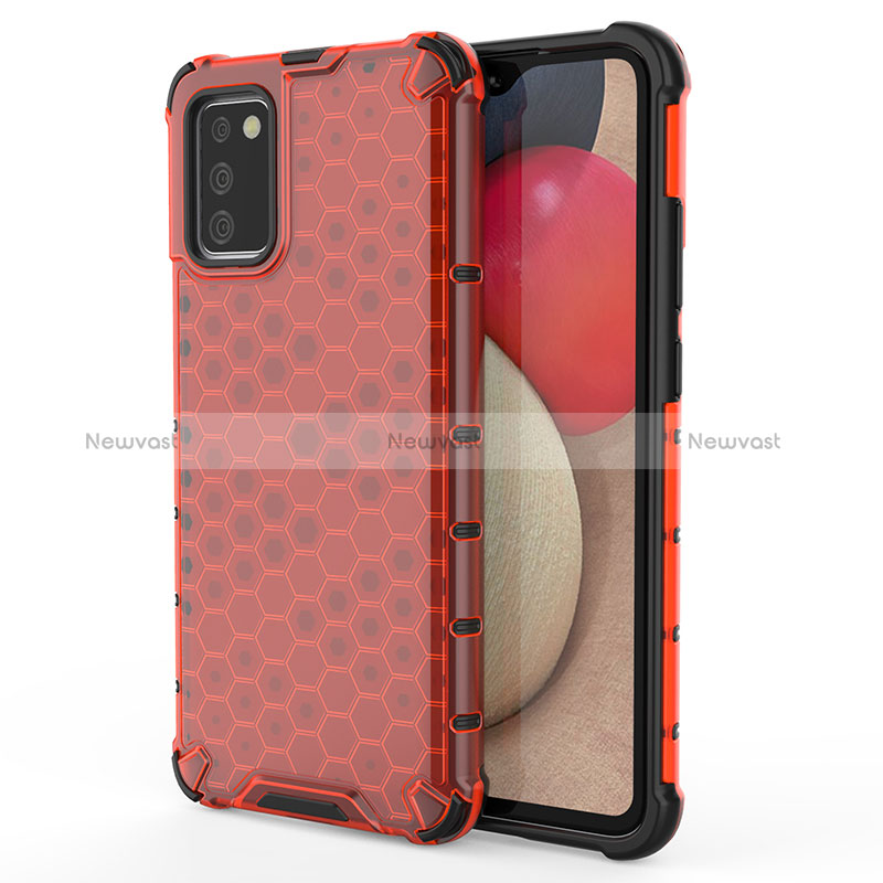 Silicone Transparent Frame Case Cover 360 Degrees AM1 for Samsung Galaxy F02S SM-E025F Red