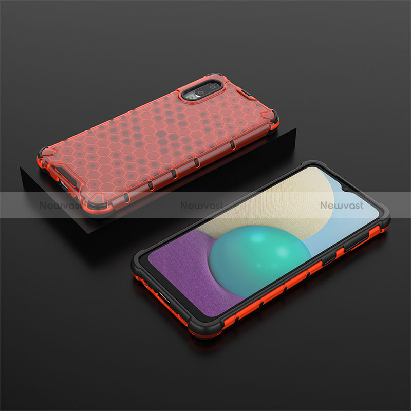 Silicone Transparent Frame Case Cover 360 Degrees AM1 for Samsung Galaxy M02 Red