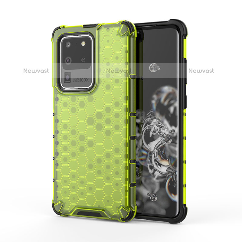 Silicone Transparent Frame Case Cover 360 Degrees AM1 for Samsung Galaxy S20 Ultra Green