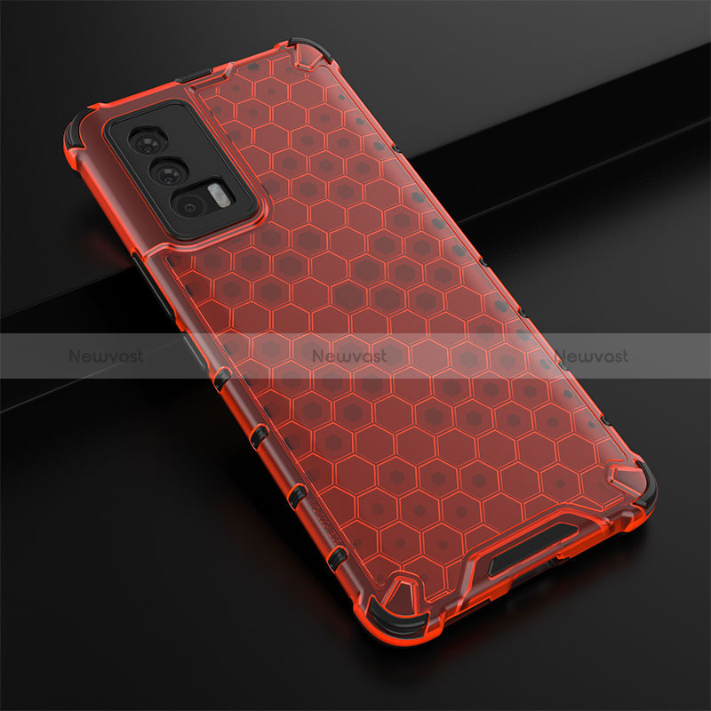 Silicone Transparent Frame Case Cover 360 Degrees AM1 for Vivo iQOO 7 India 5G Red