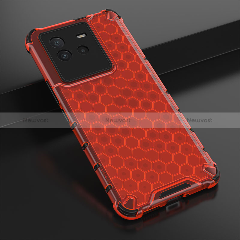 Silicone Transparent Frame Case Cover 360 Degrees AM1 for Vivo iQOO Neo6 5G Red