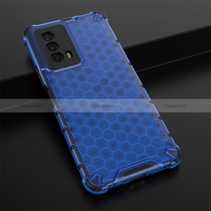 Silicone Transparent Frame Case Cover 360 Degrees AM1 for Vivo iQOO Z5 5G Blue