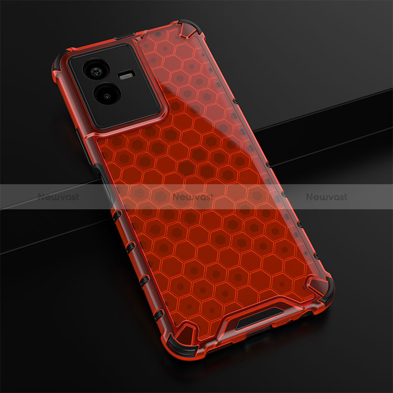 Silicone Transparent Frame Case Cover 360 Degrees AM1 for Vivo iQOO Z6x Red