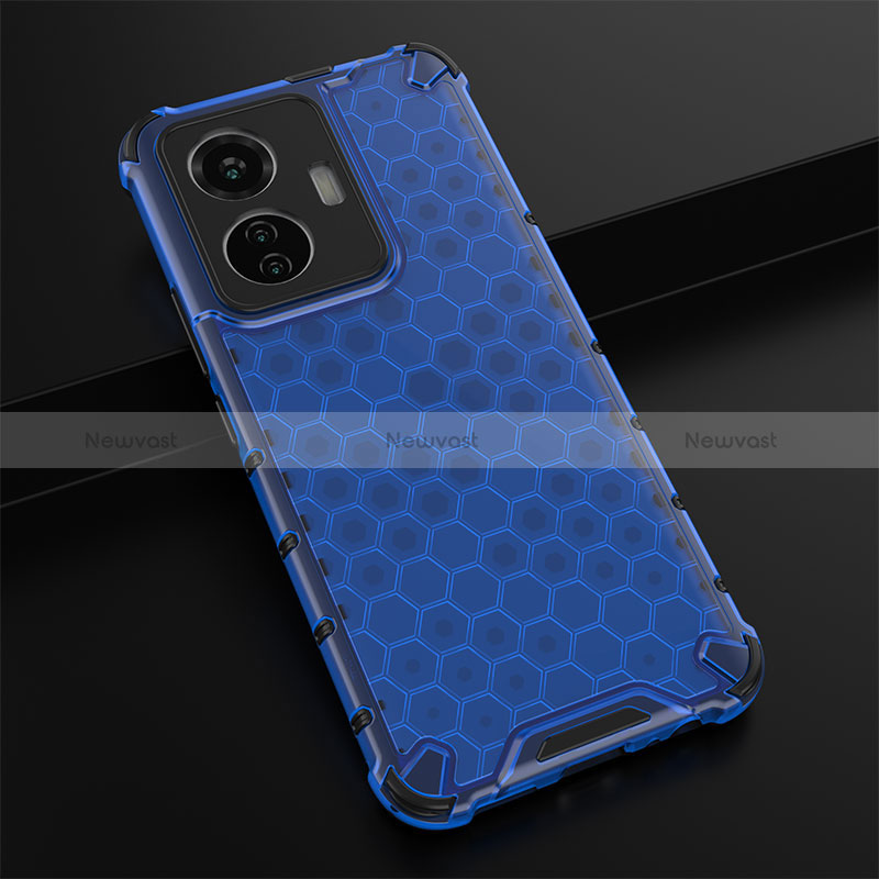 Silicone Transparent Frame Case Cover 360 Degrees AM1 for Vivo T1 4G Blue