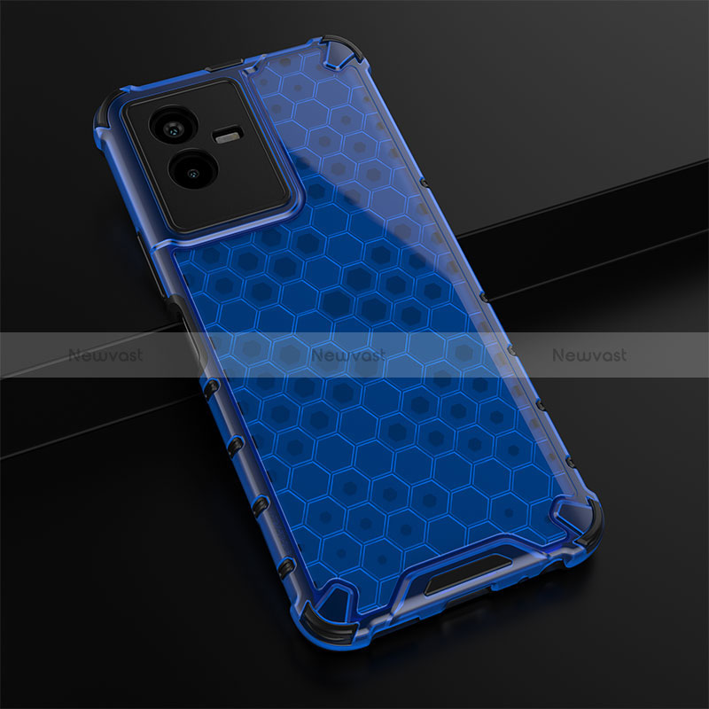 Silicone Transparent Frame Case Cover 360 Degrees AM1 for Vivo T2x 5G Blue