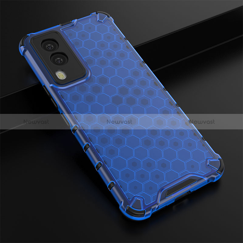 Silicone Transparent Frame Case Cover 360 Degrees AM1 for Vivo V21e 5G Blue