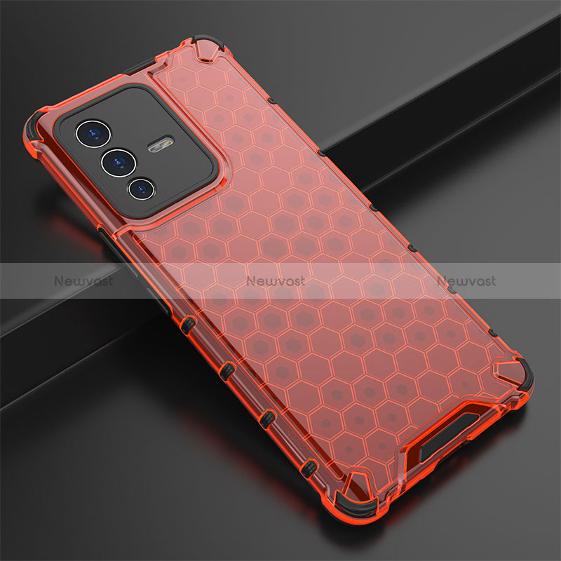 Silicone Transparent Frame Case Cover 360 Degrees AM1 for Vivo V23 Pro 5G Red