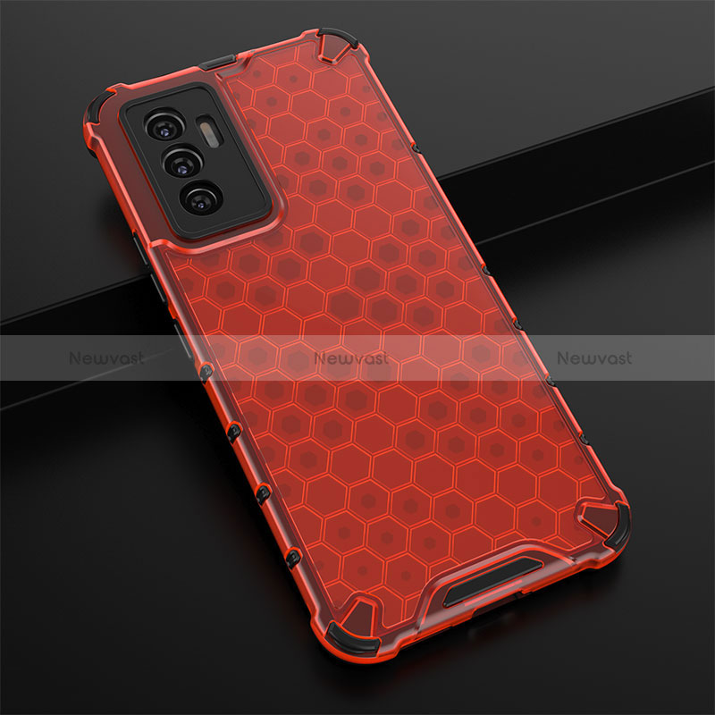 Silicone Transparent Frame Case Cover 360 Degrees AM1 for Vivo V23e 5G Red