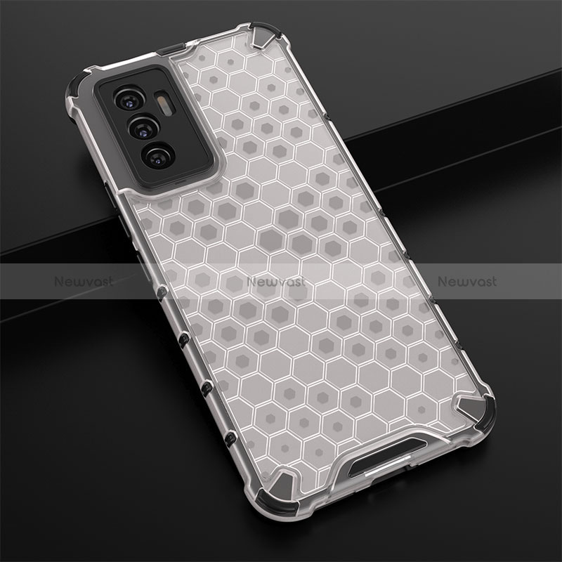 Silicone Transparent Frame Case Cover 360 Degrees AM1 for Vivo V23e 5G White