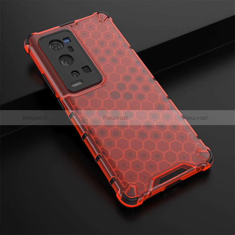 Silicone Transparent Frame Case Cover 360 Degrees AM1 for Vivo X60 Pro+ Plus 5G Red