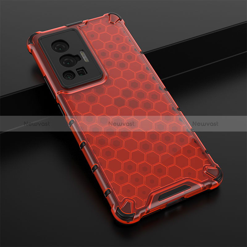 Silicone Transparent Frame Case Cover 360 Degrees AM1 for Vivo X70 Pro 5G Red