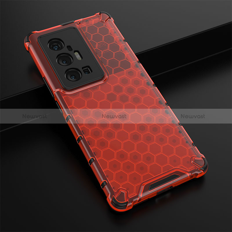 Silicone Transparent Frame Case Cover 360 Degrees AM1 for Vivo X70 Pro+ Plus 5G Red