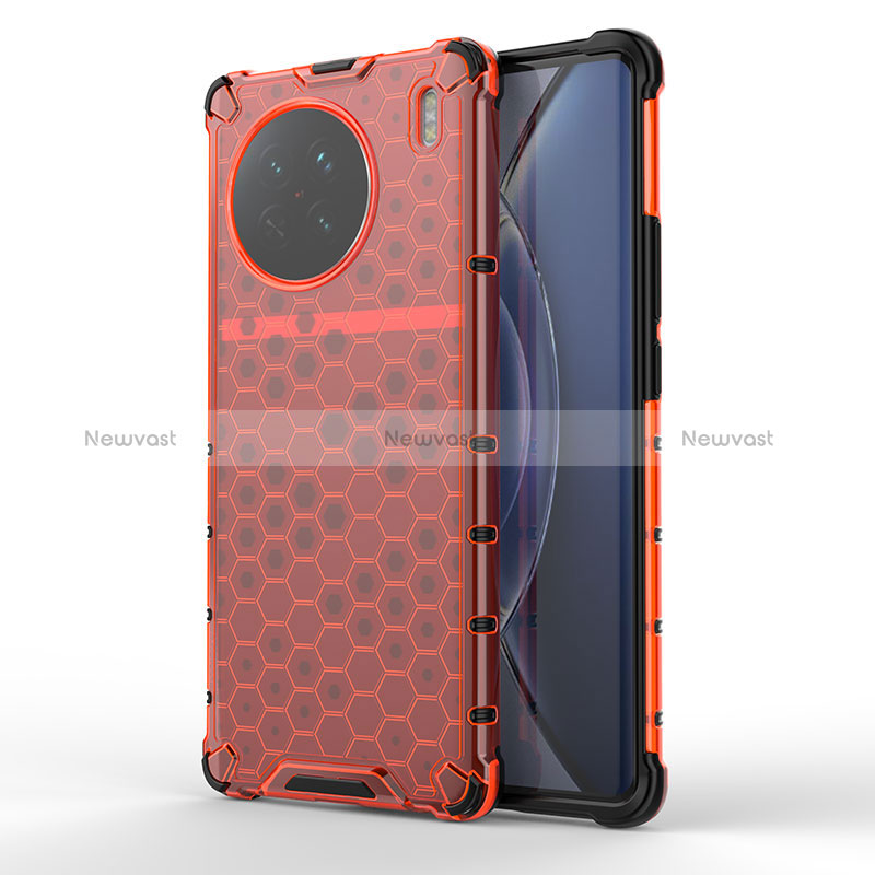 Silicone Transparent Frame Case Cover 360 Degrees AM1 for Vivo X90 5G Red