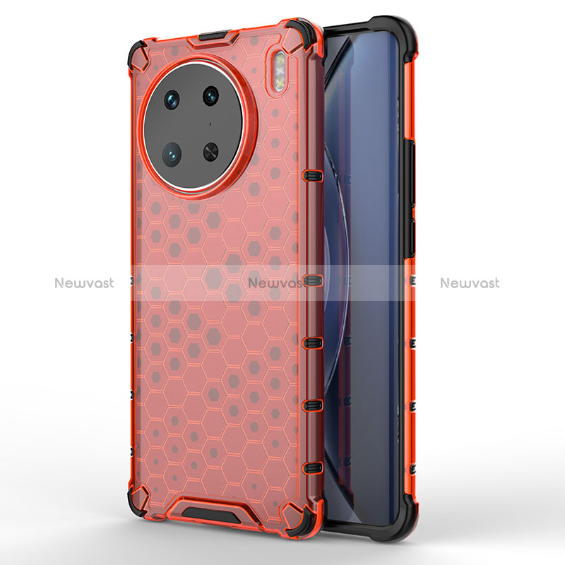 Silicone Transparent Frame Case Cover 360 Degrees AM1 for Vivo X90 Pro 5G Red