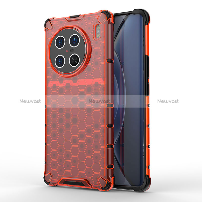 Silicone Transparent Frame Case Cover 360 Degrees AM1 for Vivo X90 Pro+ Plus 5G Red