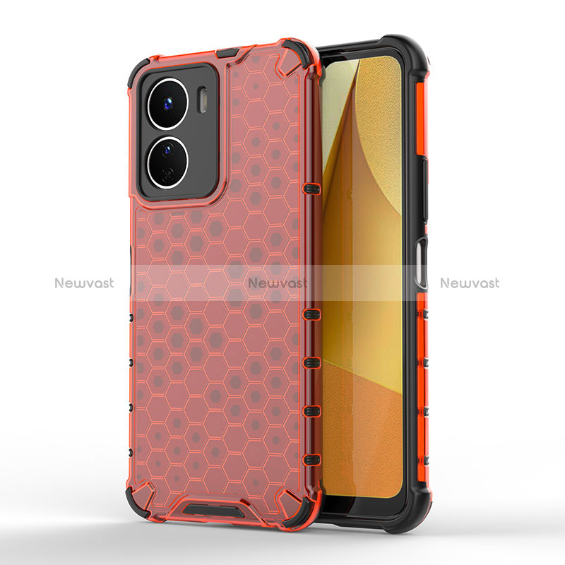 Silicone Transparent Frame Case Cover 360 Degrees AM1 for Vivo Y16 Red