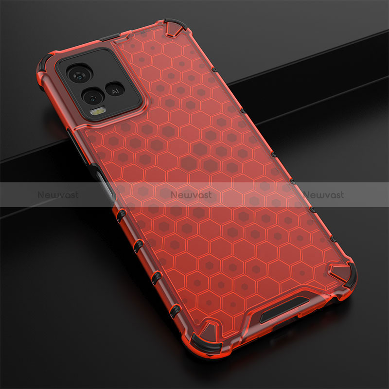 Silicone Transparent Frame Case Cover 360 Degrees AM1 for Vivo Y21 Red